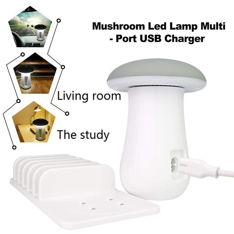 2 In 1 Multifunction Mushroom Lamp LED Lamp Holder USB Charger Home Office Supplies